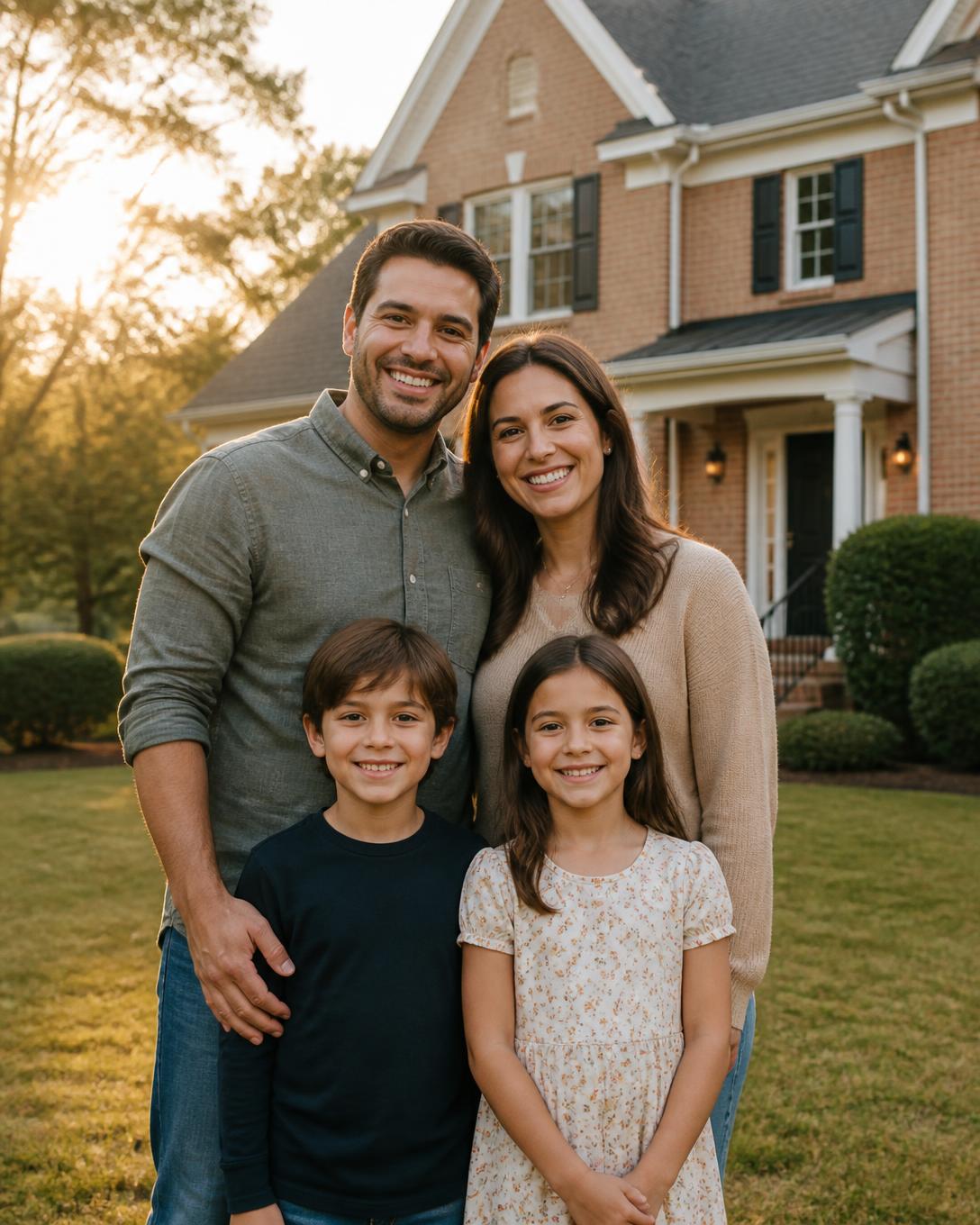 Família brasileira em frente à sua casa na Geórgia